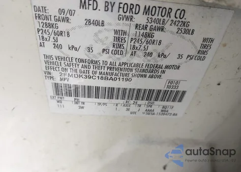 2008 Ford Edge Limited z USA, uszkodzony, nr VIN 2FMDK39C18BA01190